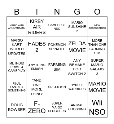 NINTENDO DIRECT SEPT 2025 Bingo Card