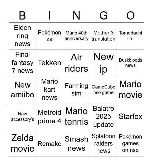 Untitled Bingo Card