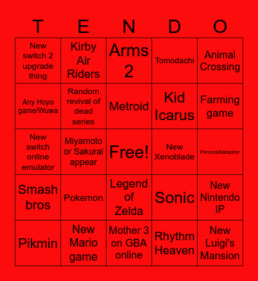 Nintendo Direct Bingo Card