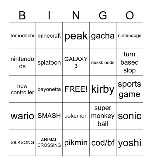 LONGEST NINTENDO DIRECT Bingo Card