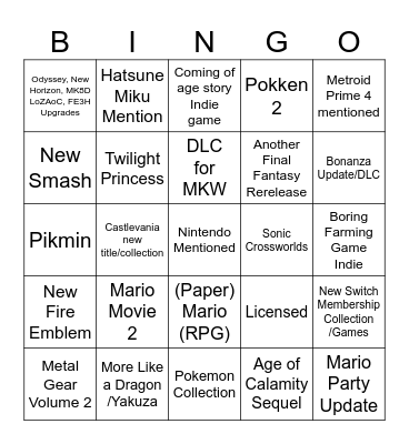 Switch Direct 9/12 Bingo Card