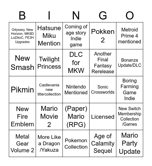 Switch Direct 9/12 Bingo Card