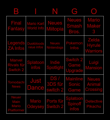 Nintendo Direct Bingo Card