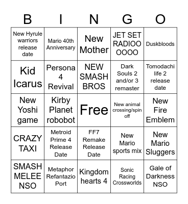 NINTENDO DIRECT SEPTEMBER 2025 Bingo Card