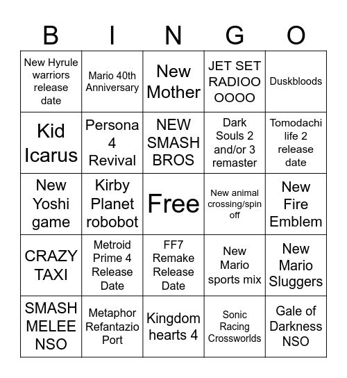 NINTENDO DIRECT SEPTEMBER 2025 Bingo Card