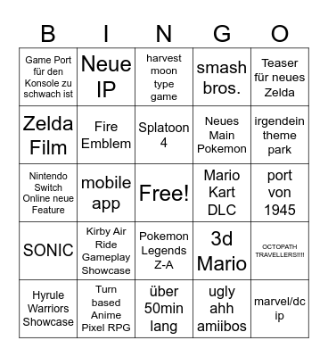 Nintendo Direct Bingo Card