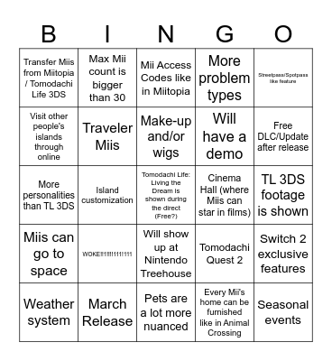 tl living the dream bingo Card