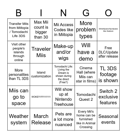 tl living the dream bingo Card