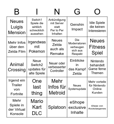 Nintendo Dircet Bingo Card