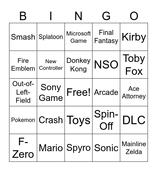 Nintendo Direct Sept 12th Bingo Card