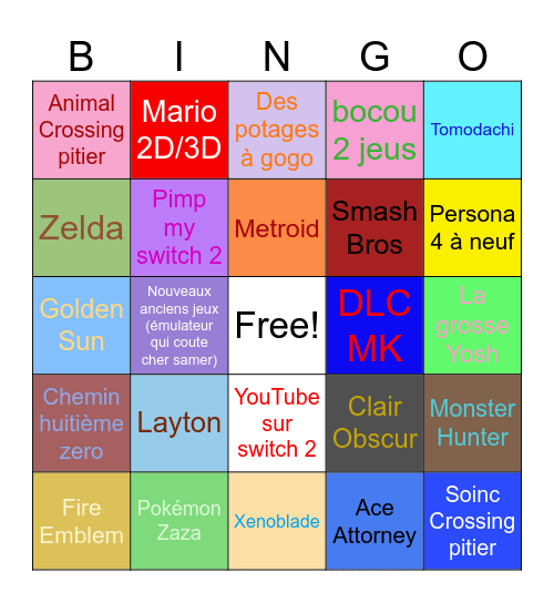Nintendo Direct 09/2025 Bingo Card