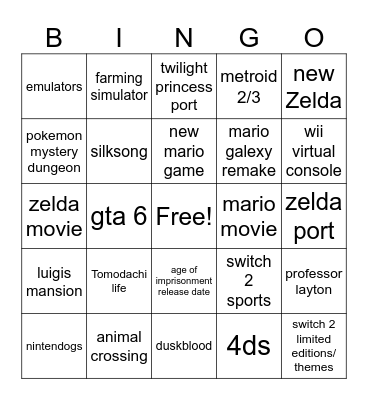Nintendo Direct 12/09/25 Bingo Card