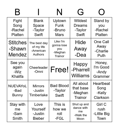 2020's Music! Bingo Card