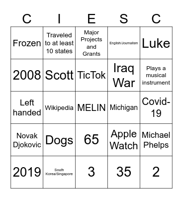CIESC - 2 Bingo! Bingo Card