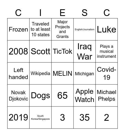 CIESC - 2 Bingo! Bingo Card