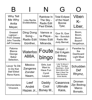 MUZIEKBINGO ronde 1 Bingo Card