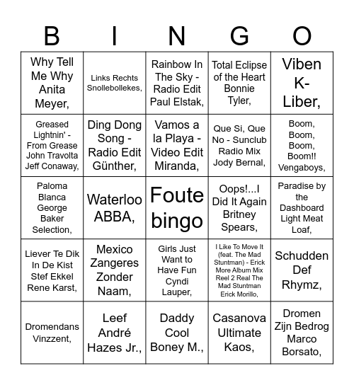 MUZIEKBINGO ronde 1 Bingo Card