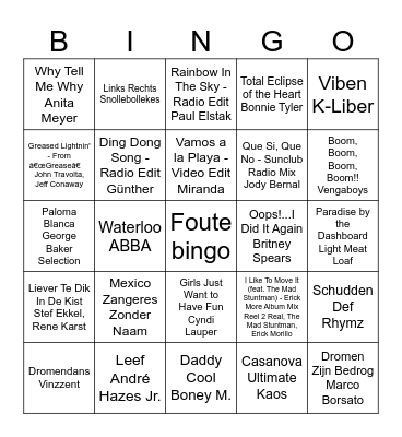 MUZIEKBINGO ronde 1 Bingo Card