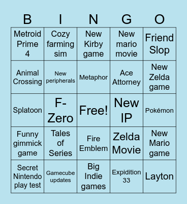 Nintendo Direct Bingo Card