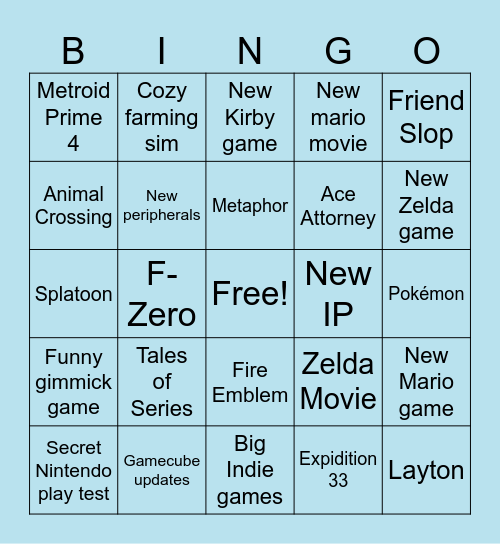 Nintendo Direct Bingo Card
