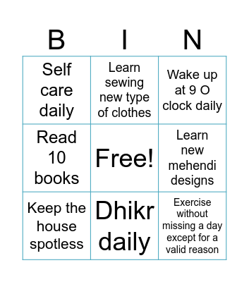 Sidra’s 2026 Bingo Card