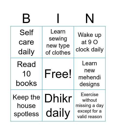 Sidra’s 2026 Bingo Card