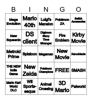 Nintendo Direct BINGO Card