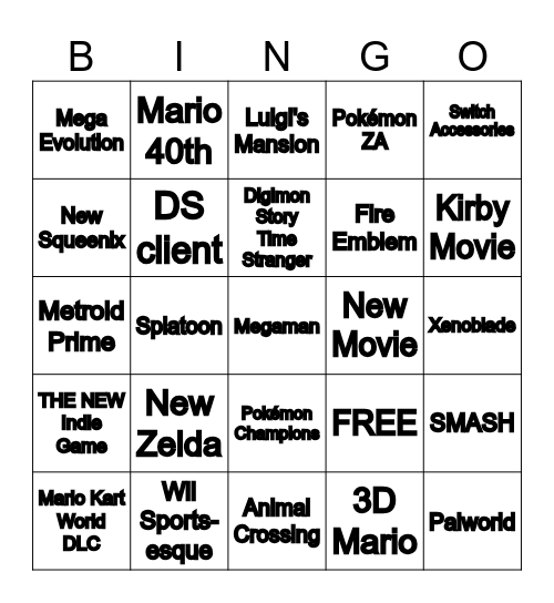 Nintendo Direct BINGO Card