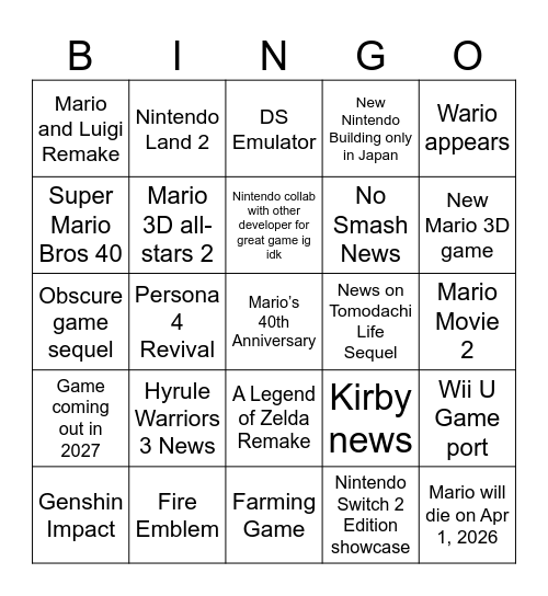 Oh boy new direct Bingo Card