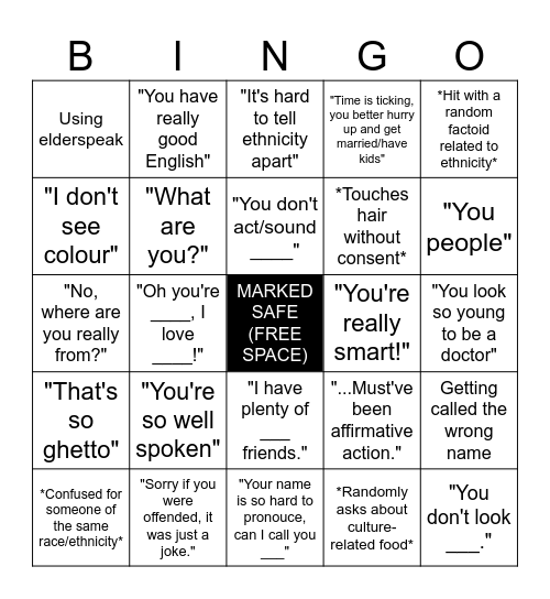 Microaggression BINGO Card