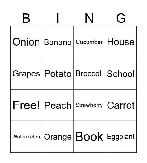 Spring - Plants - Food Bingo Card