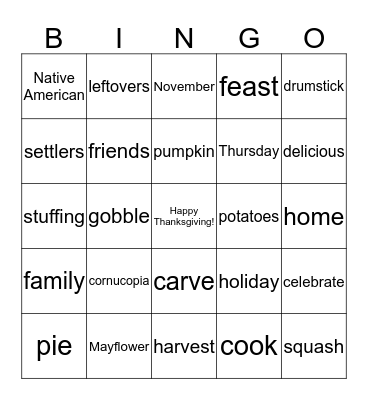 Thanksgiving BINGO Card