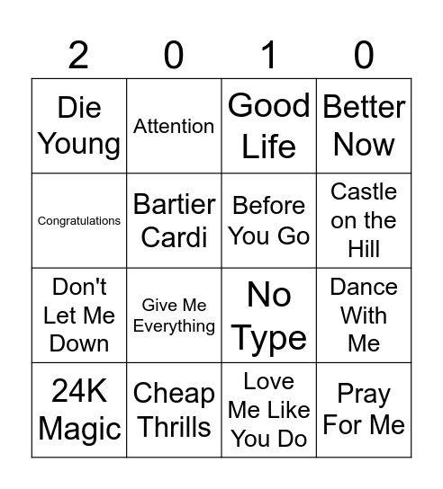 HHS-2010's (Round 1) Bingo Card