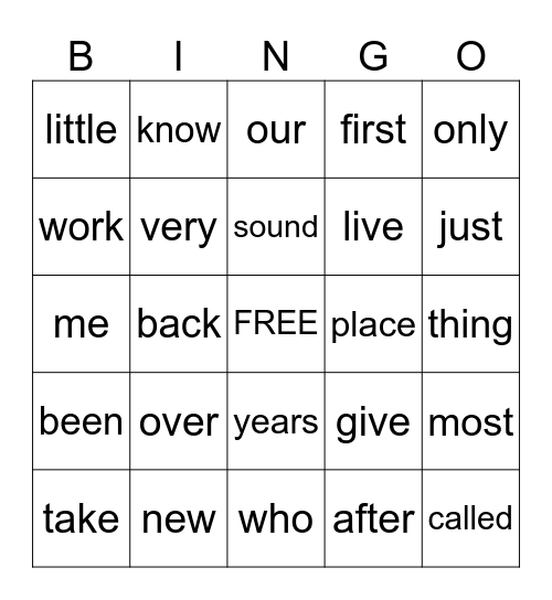 Sight Words (101-120) Bingo Card