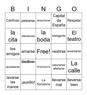 Las relaciones personales Bingo Card
