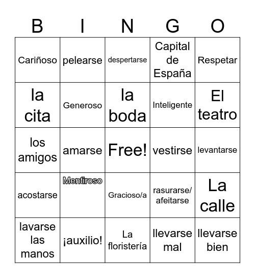 Las relaciones personales Bingo Card