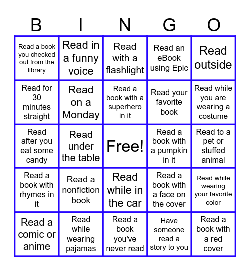October Reading Bingo Card