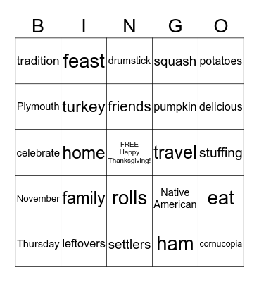 Thanksgiving BINGO Card
