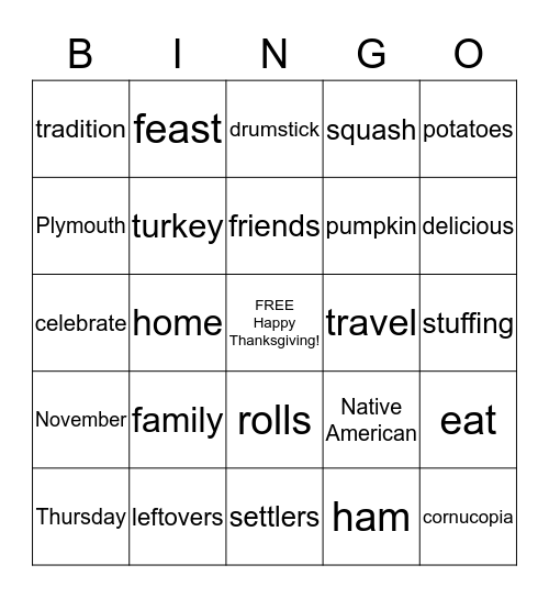 Thanksgiving BINGO Card