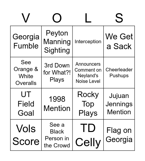 #BeatGeorgia Bingo Card