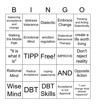 DBT Bingo Card