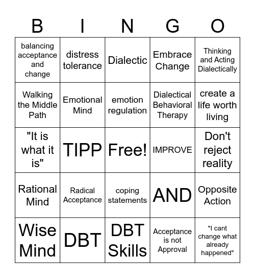 DBT Bingo Card