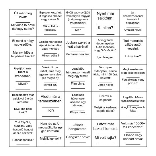 Fun Fact Bingo Card