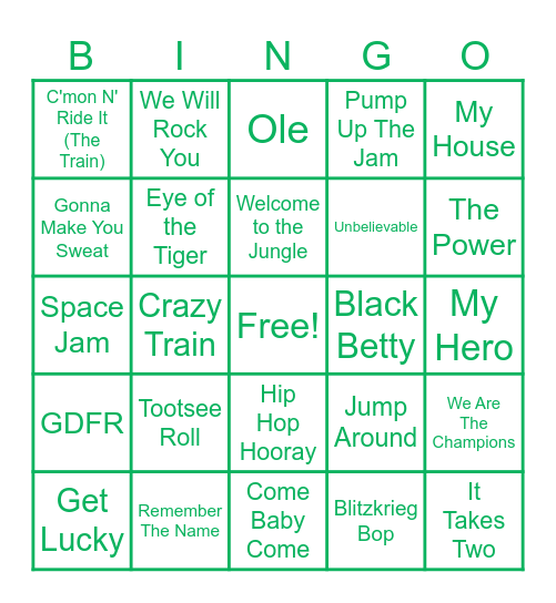Pump Up the Jam! Stadium Songs Bingo Card