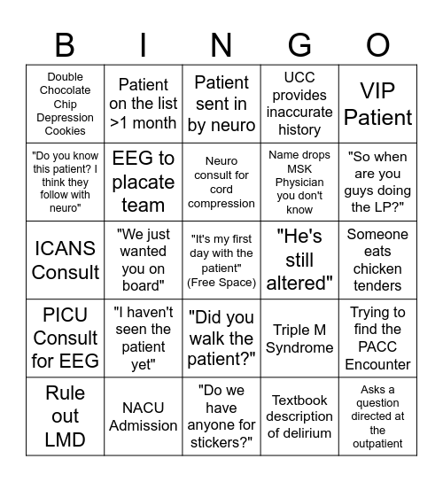 MSK Bingo Card
