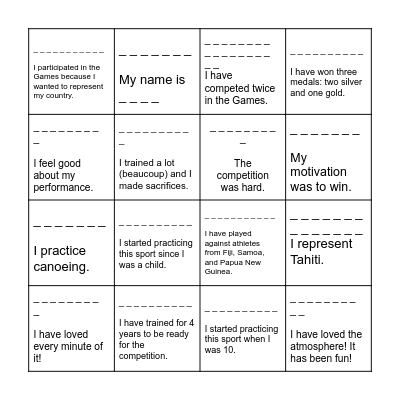 Answer the questions.Write the questions. Bingo Card