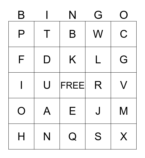 Alphabet Bingo Card