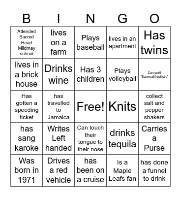 Staff get to know you Bingo Card