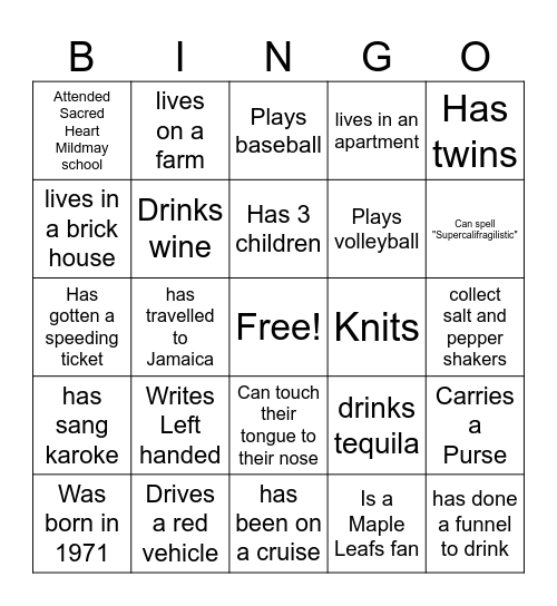 Staff get to know you Bingo Card