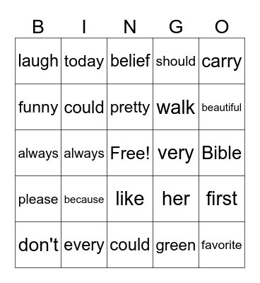 High-Frequency Bingo Card